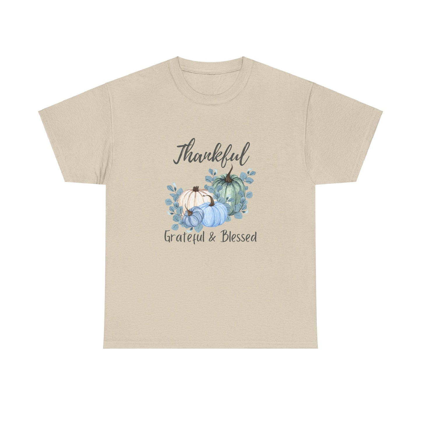 Thankful, Grateful & Blessed T-Shirt – Pumpkin & Leaves Design | Fall shirt | Fall clothing