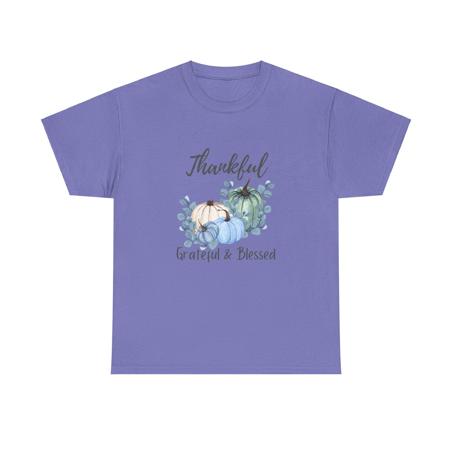 Thankful, Grateful & Blessed T-Shirt – Pumpkin & Leaves Design | Fall shirt | Fall clothing