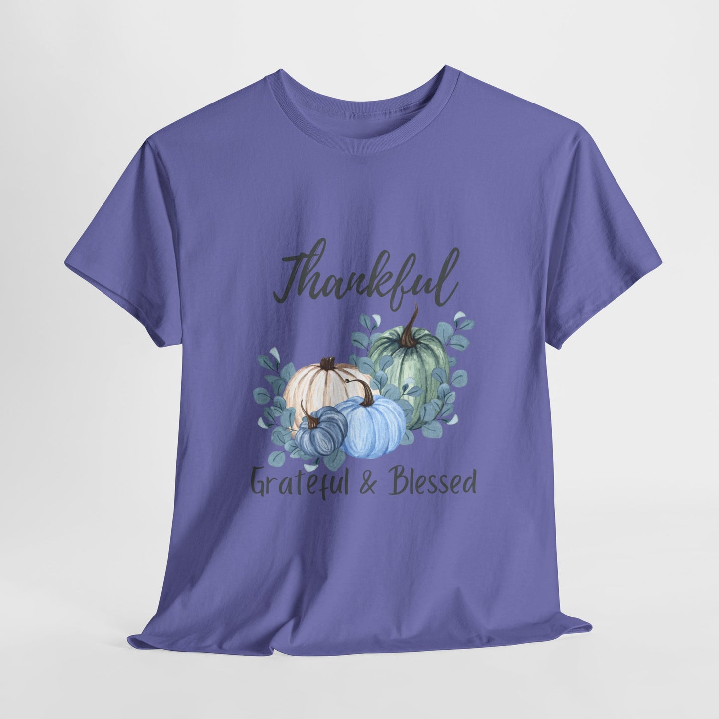 Thankful, Grateful & Blessed T-Shirt – Pumpkin & Leaves Design | Fall shirt | Fall clothing