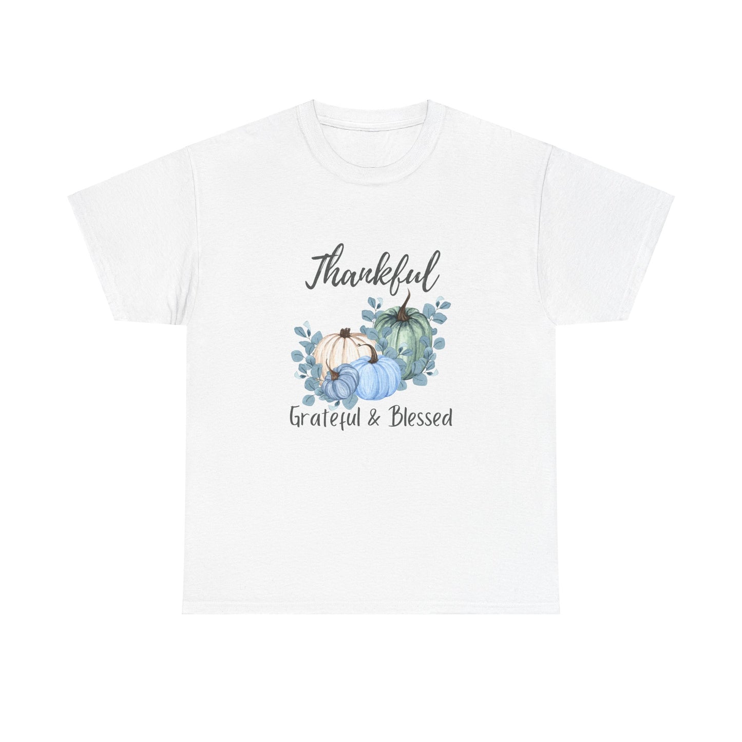 Thankful, Grateful & Blessed T-Shirt – Pumpkin & Leaves Design | Fall shirt | Fall clothing