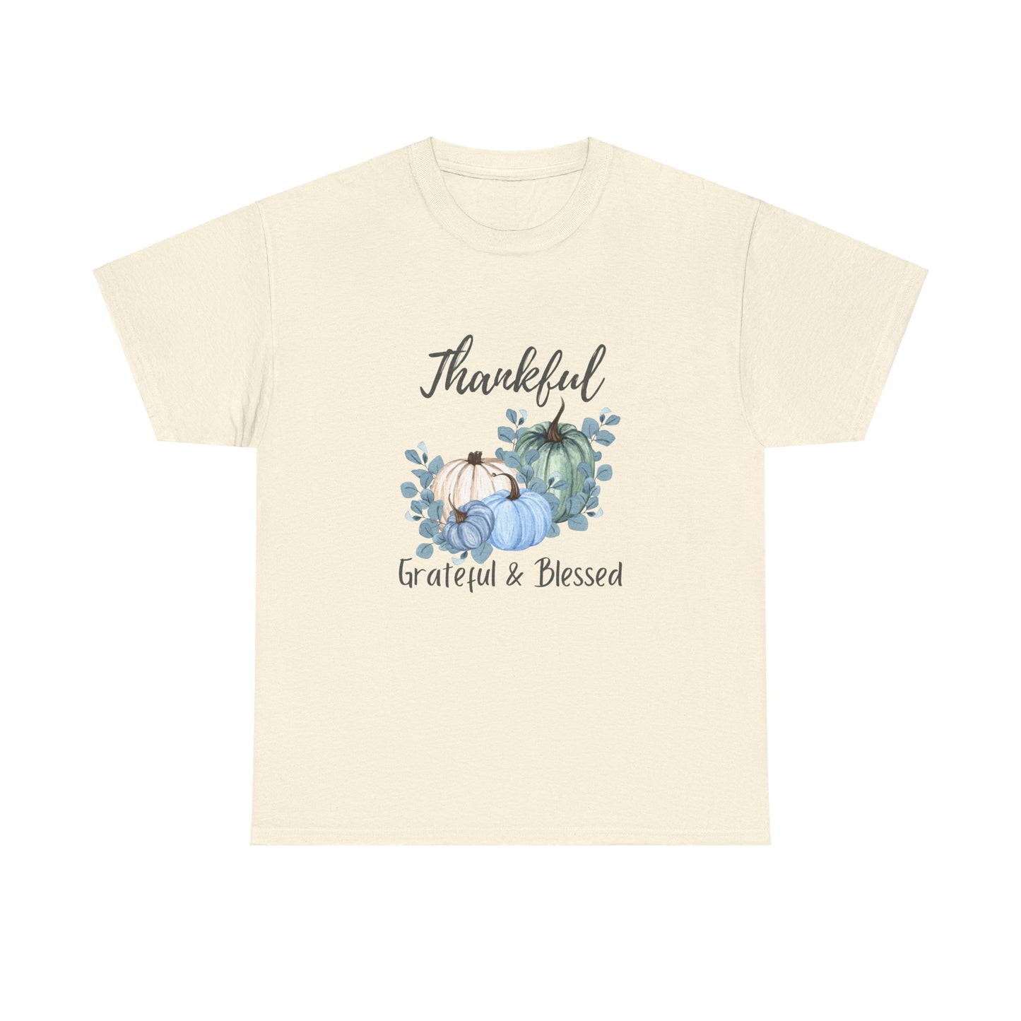 Thankful, Grateful & Blessed T-Shirt – Pumpkin & Leaves Design | Fall shirt | Fall clothing