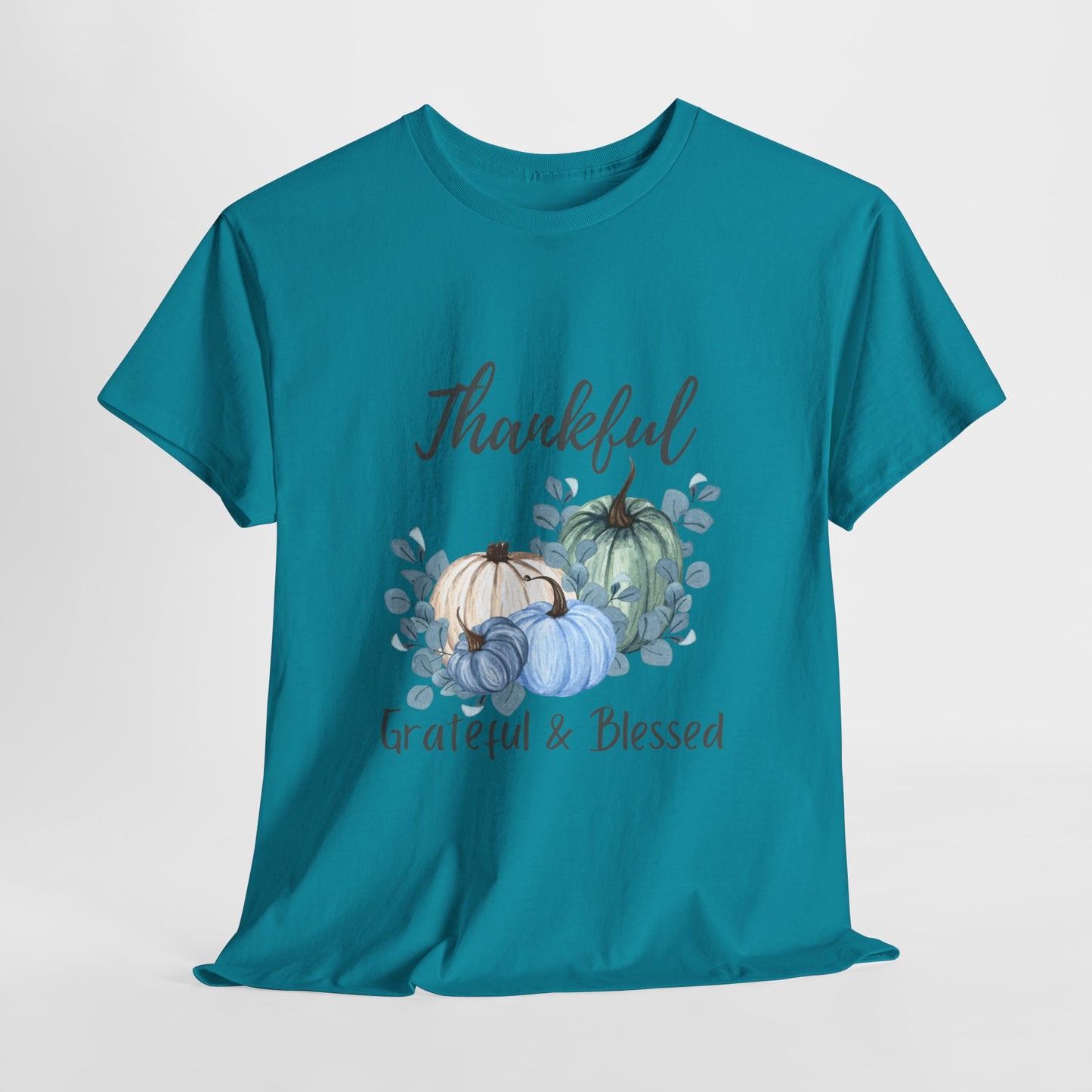 Thankful, Grateful & Blessed T-Shirt – Pumpkin & Leaves Design | Fall shirt | Fall clothing