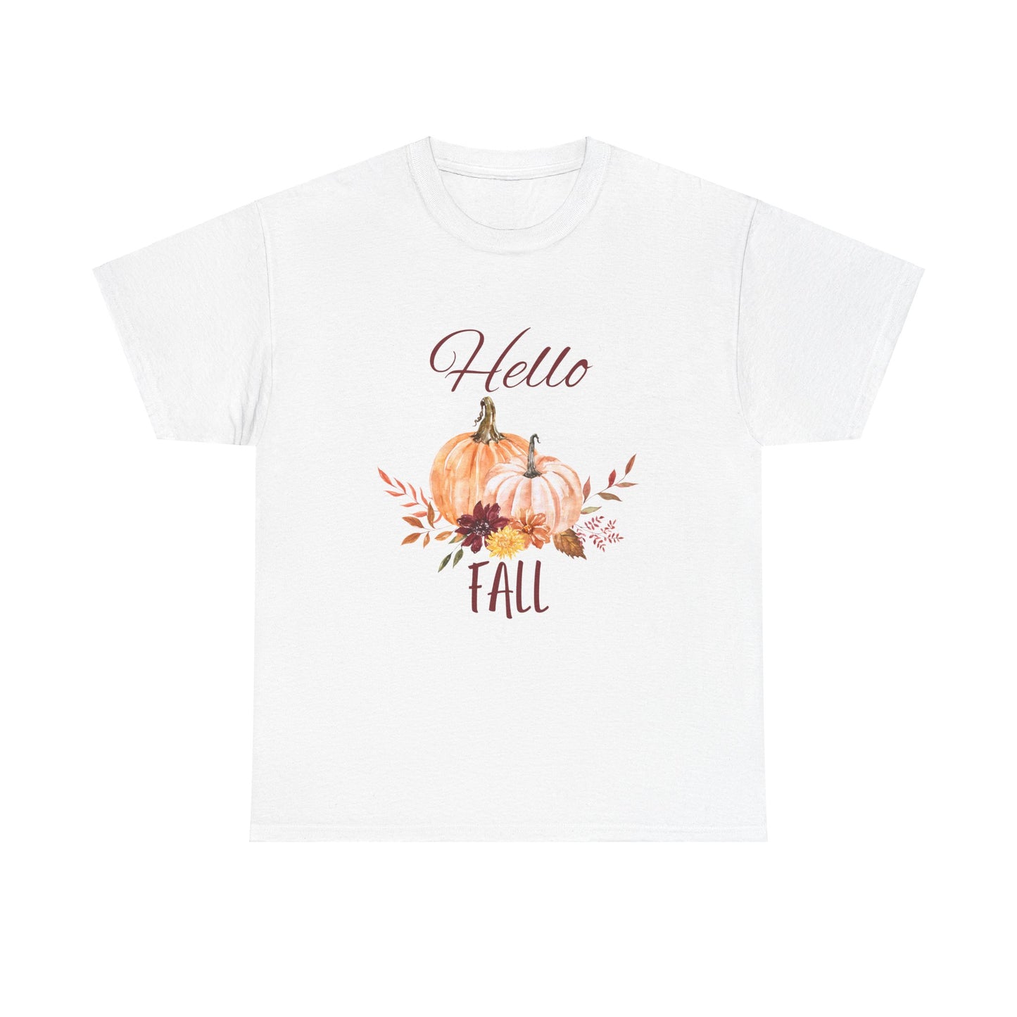 Hello Fall Unisex Tee - Fall Colors, Pumpkins, & Leaves