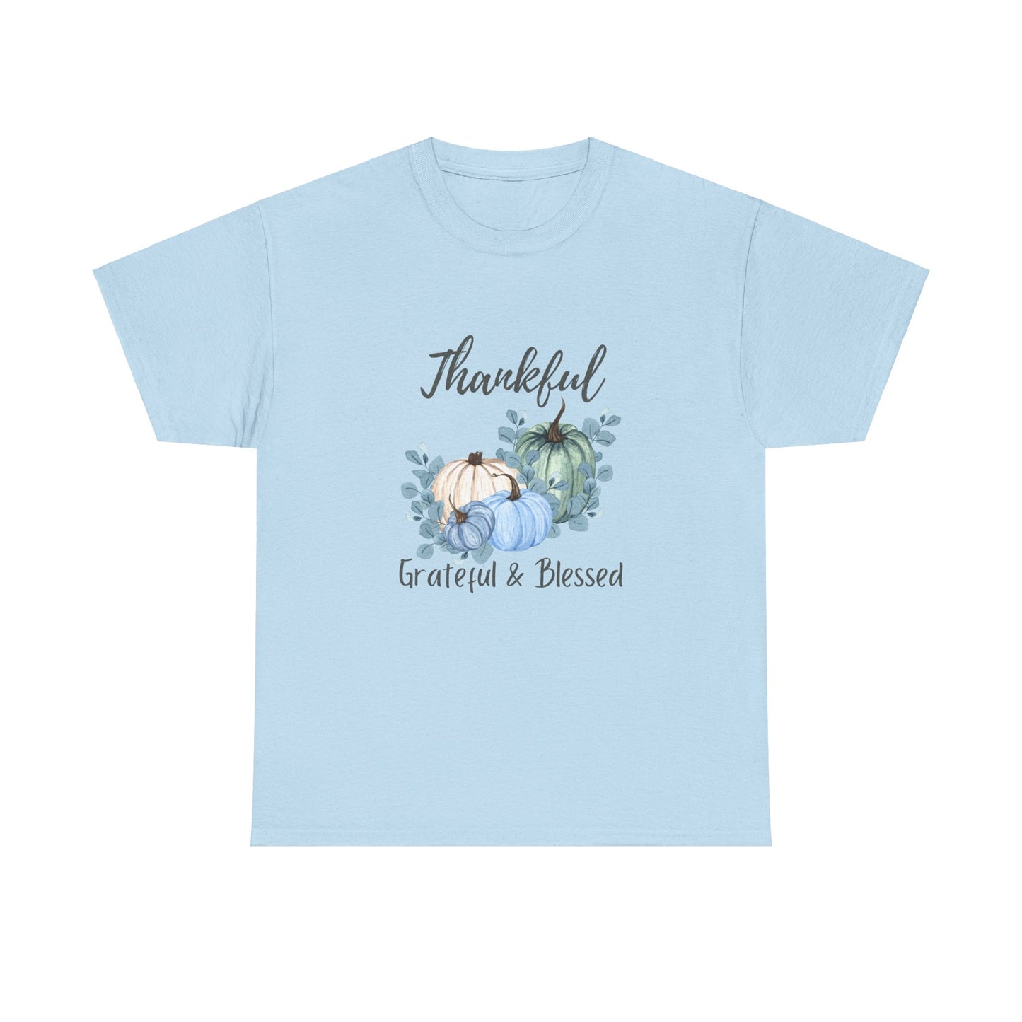 Thankful, Grateful & Blessed T-Shirt – Pumpkin & Leaves Design | Fall shirt | Fall clothing