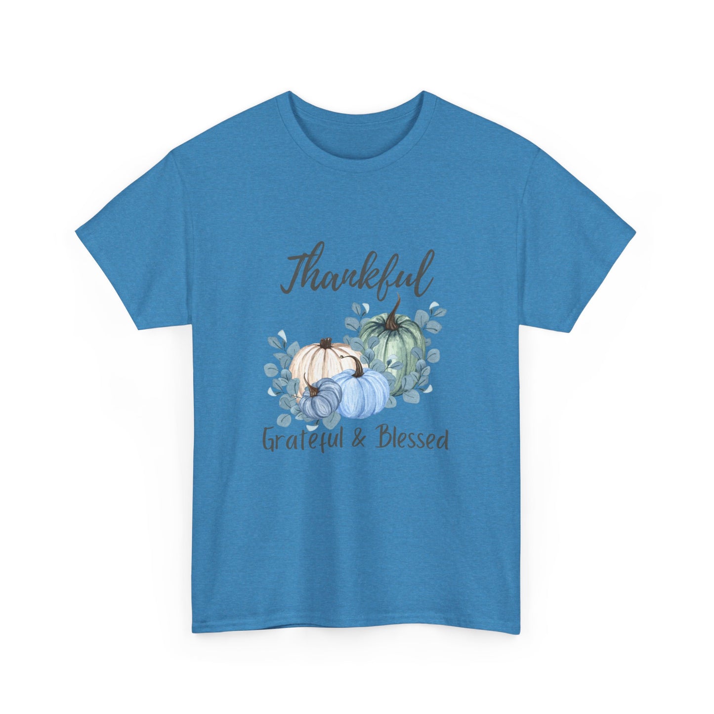 Thankful, Grateful & Blessed T-Shirt – Pumpkin & Leaves Design | Fall shirt | Fall clothing