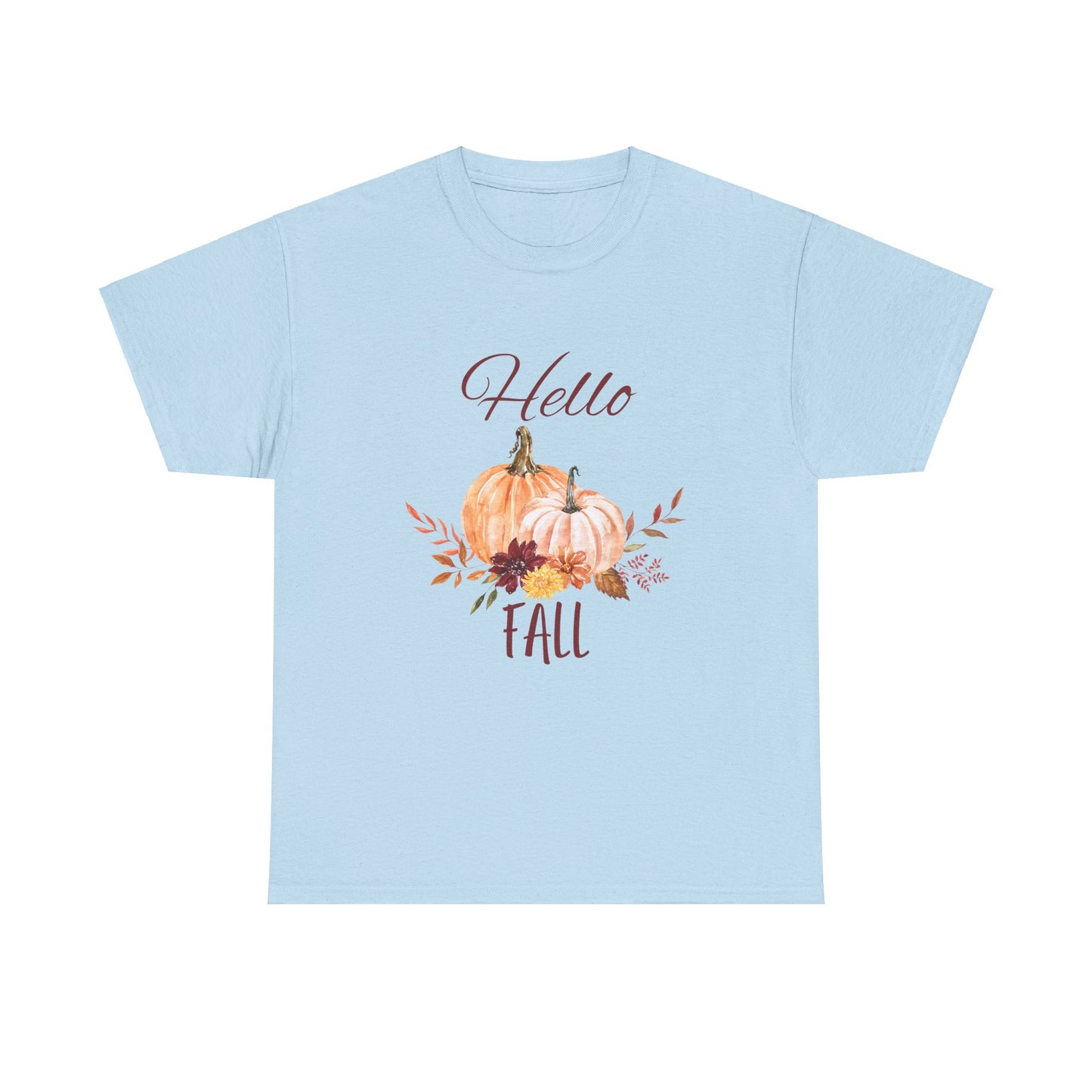 Hello Fall Unisex Tee - Fall Colors, Pumpkins, & Leaves