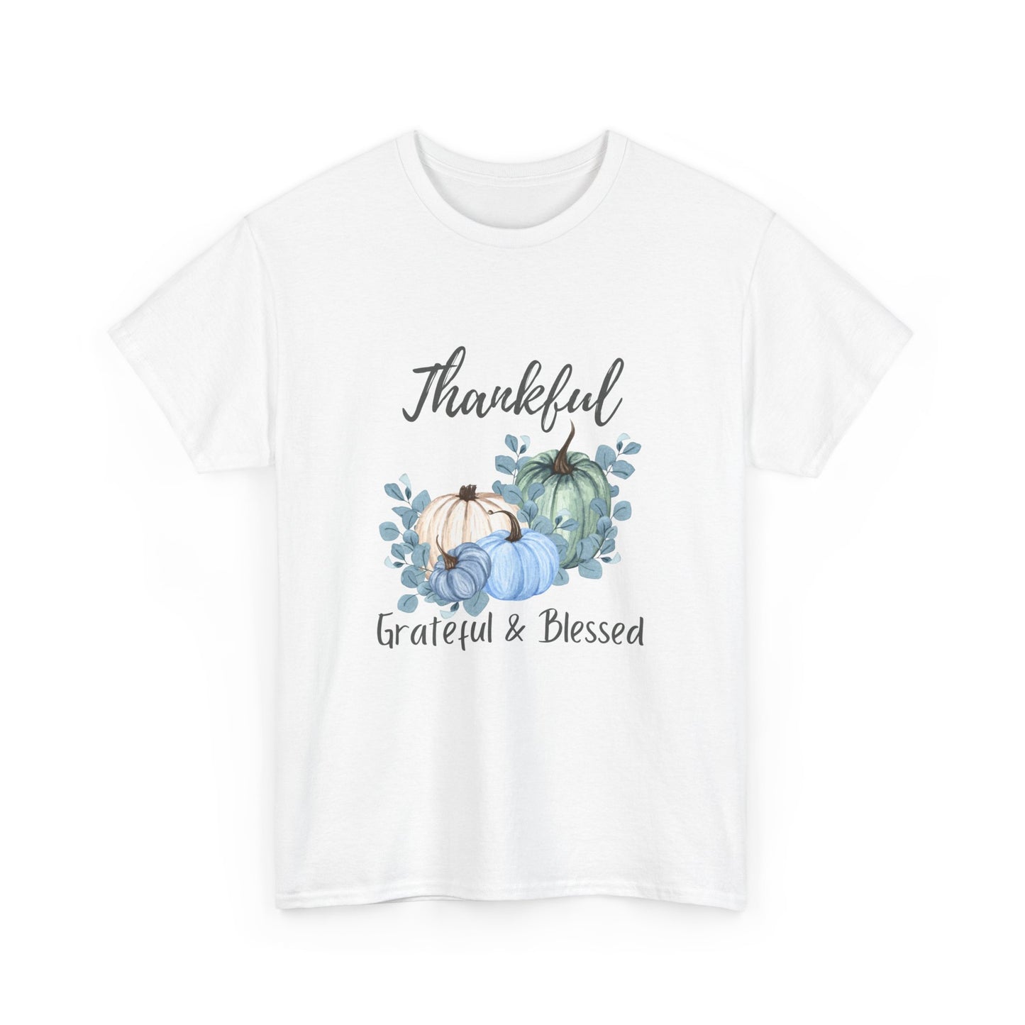 Thankful, Grateful & Blessed T-Shirt – Pumpkin & Leaves Design | Fall shirt | Fall clothing