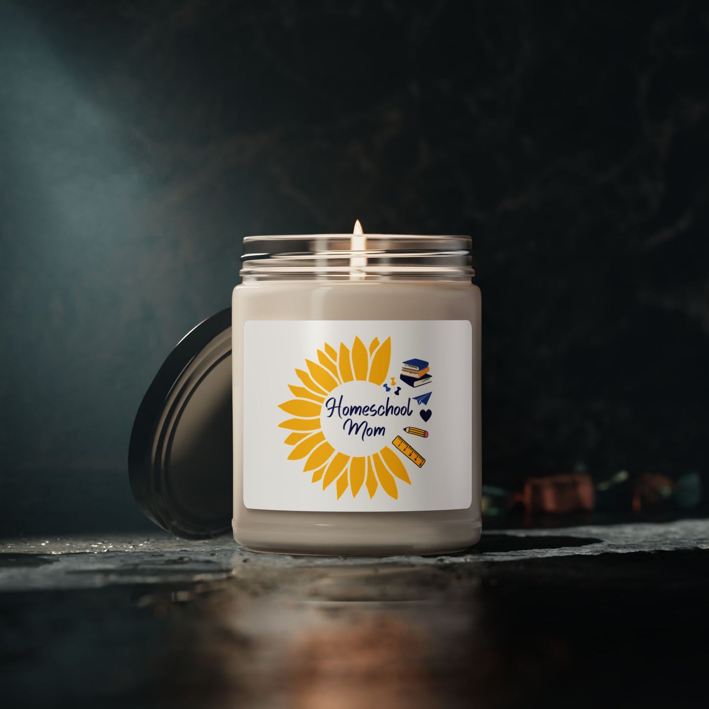 Homeschool Mom | Sunflower and School Supplies | Scented Soy Candle, 9oz