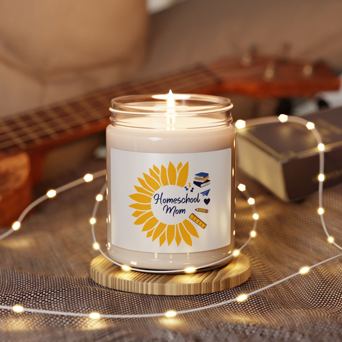 Homeschool Mom | Sunflower and School Supplies | Scented Soy Candle, 9oz