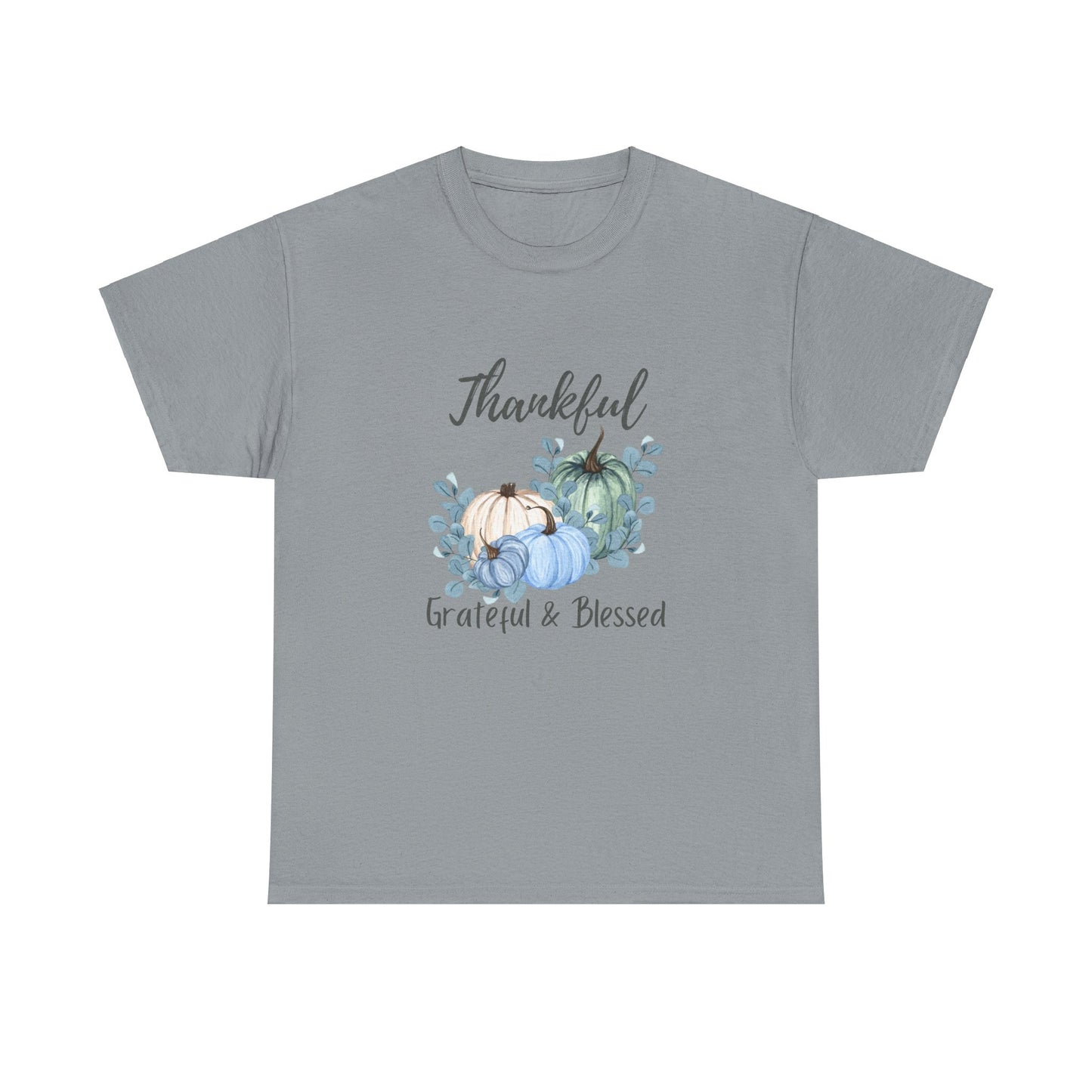 Thankful, Grateful & Blessed T-Shirt – Pumpkin & Leaves Design | Fall shirt | Fall clothing