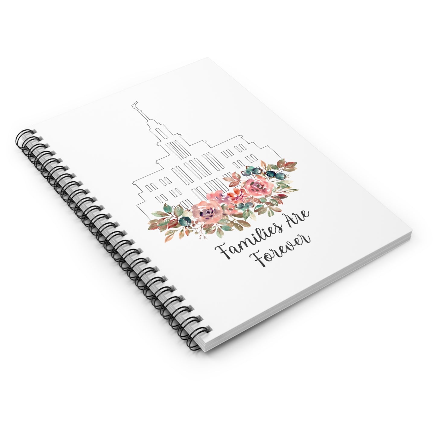 Families Are Forever Spiral Notebook | Pink Roses and LDS Temple Design