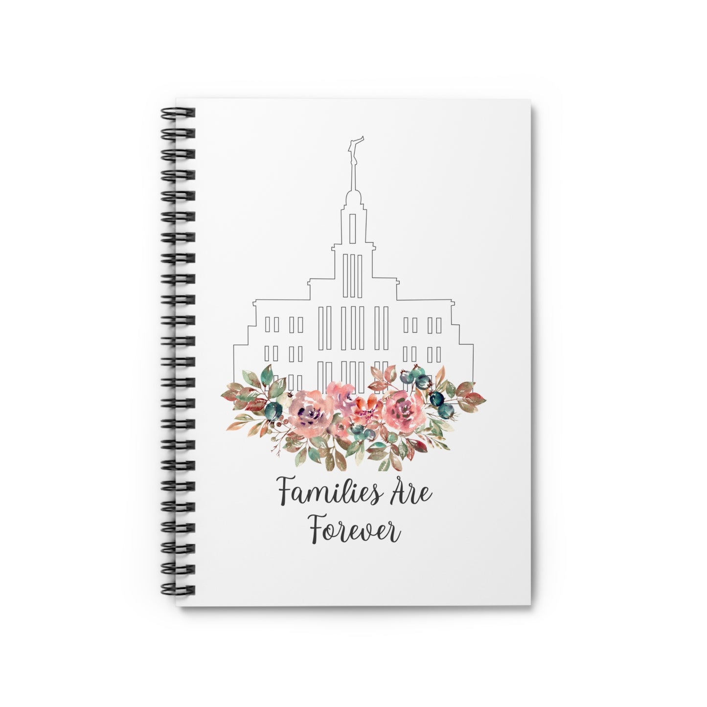 Families Are Forever Spiral Notebook | Pink Roses and LDS Temple Design