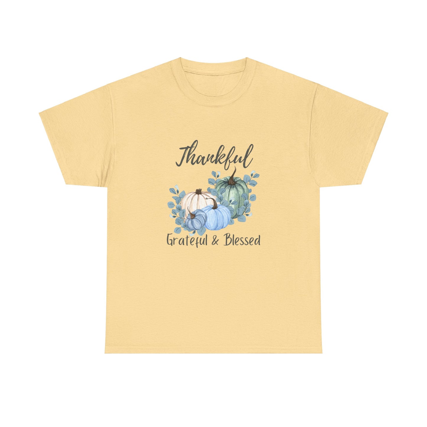 Thankful, Grateful & Blessed T-Shirt – Pumpkin & Leaves Design | Fall shirt | Fall clothing