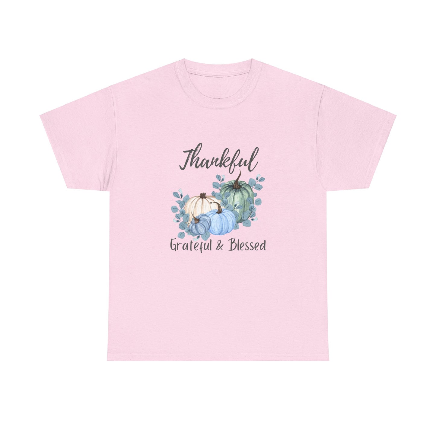 Thankful, Grateful & Blessed T-Shirt – Pumpkin & Leaves Design | Fall shirt | Fall clothing