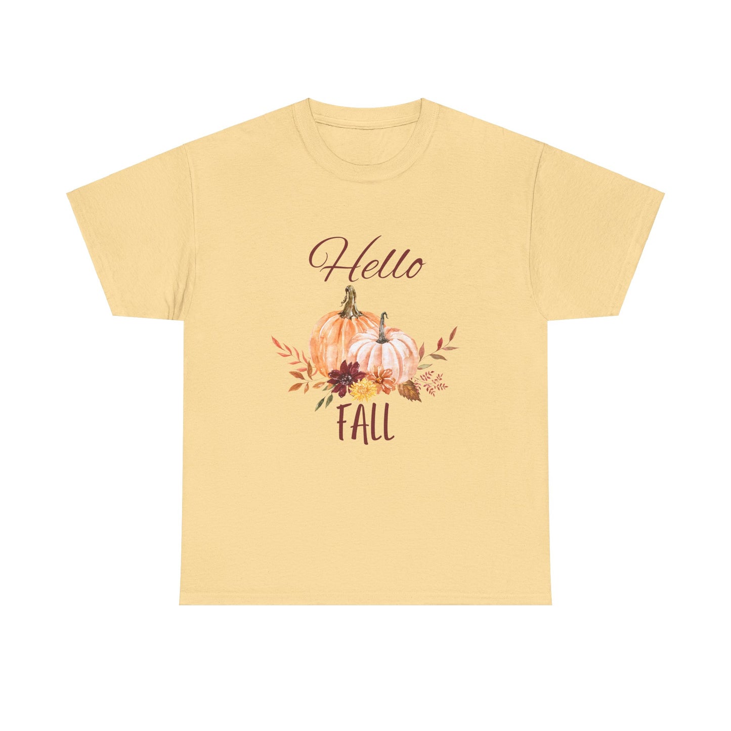 Hello Fall Unisex Tee - Fall Colors, Pumpkins, & Leaves