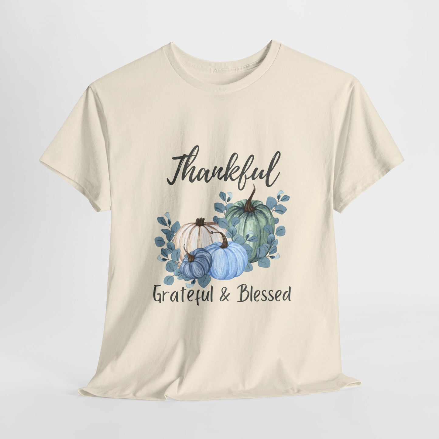 Thankful, Grateful & Blessed T-Shirt – Pumpkin & Leaves Design | Fall shirt | Fall clothing