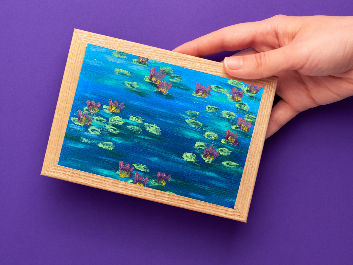 Hand-Crafted Oil Pastel Card - Based on Monet's Water Lilies