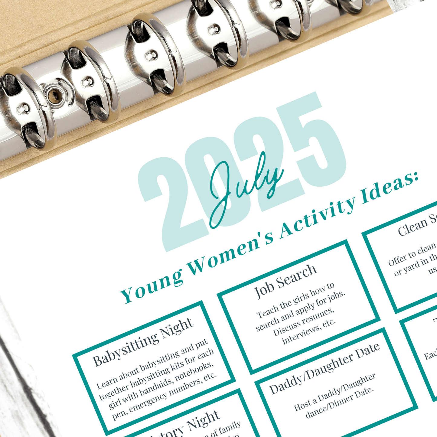 Young Women's Calendar and Activity Ideas for 2025