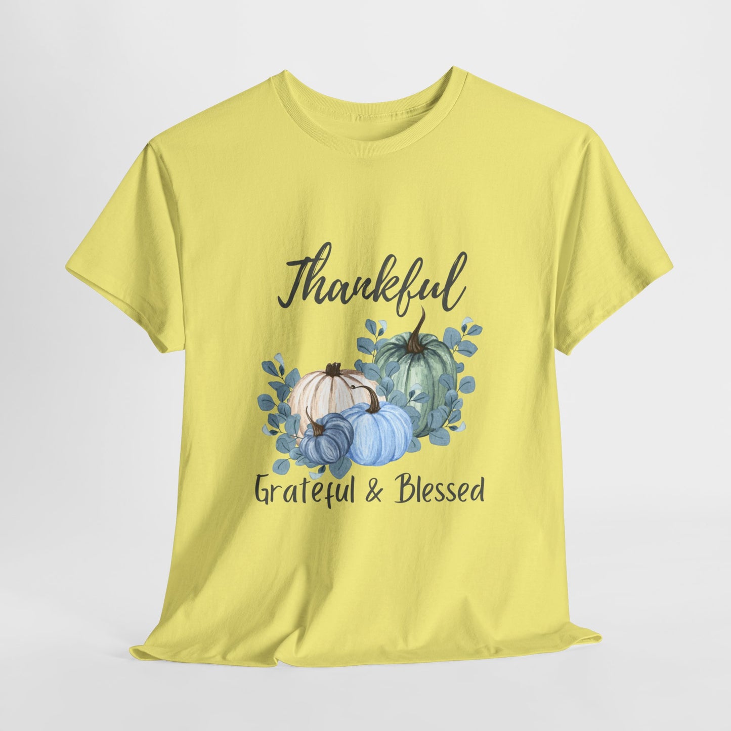 Thankful, Grateful & Blessed T-Shirt – Pumpkin & Leaves Design | Fall shirt | Fall clothing