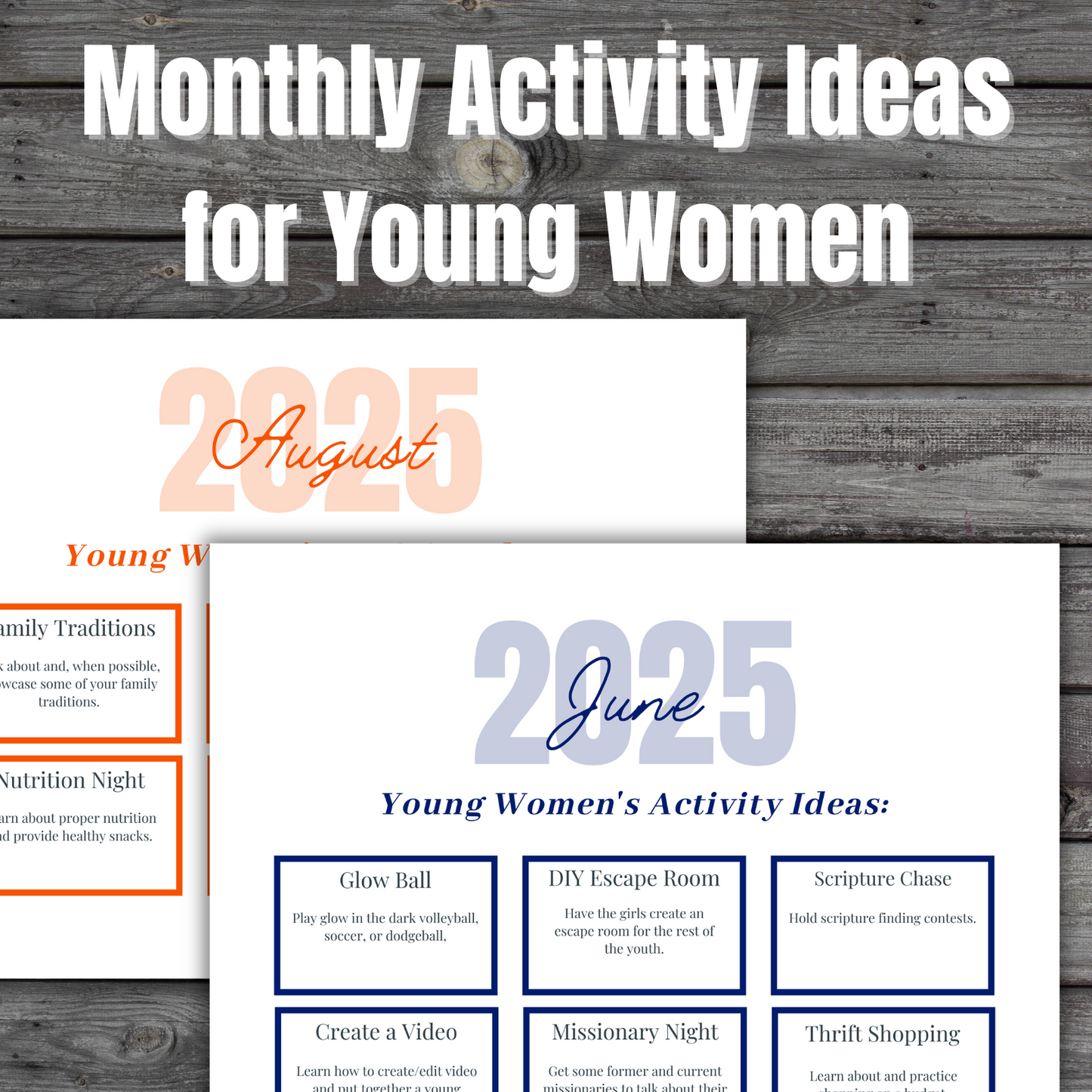 Young Women's Calendar and Activity Ideas for 2025