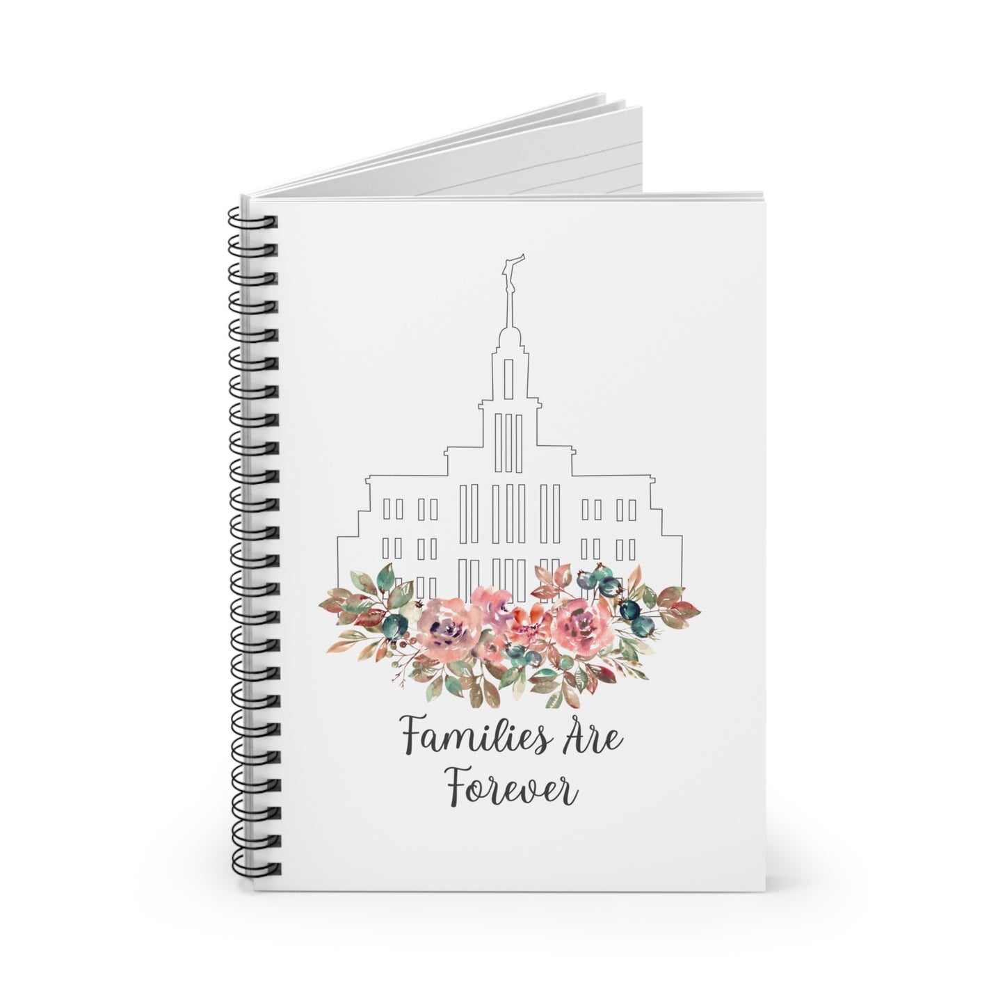 Families Are Forever Spiral Notebook | Pink Roses and LDS Temple Design