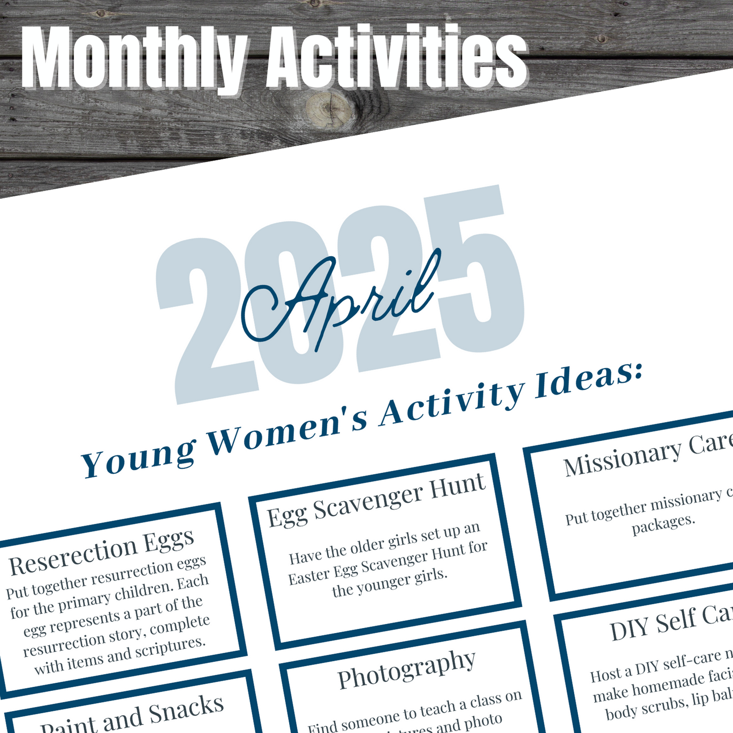 Young Women's Calendar and Activity Ideas for 2025