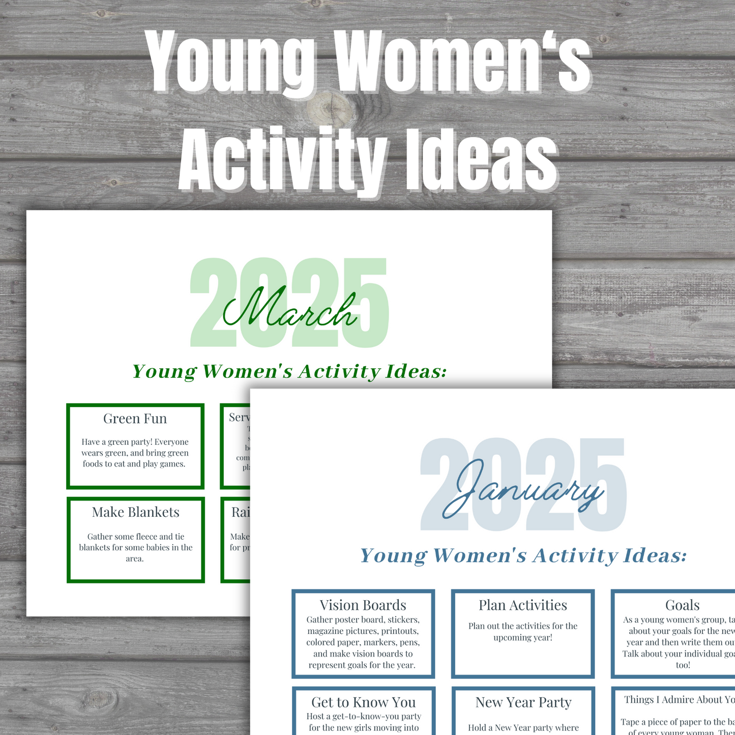 Young Women's Calendar and Activity Ideas for 2025