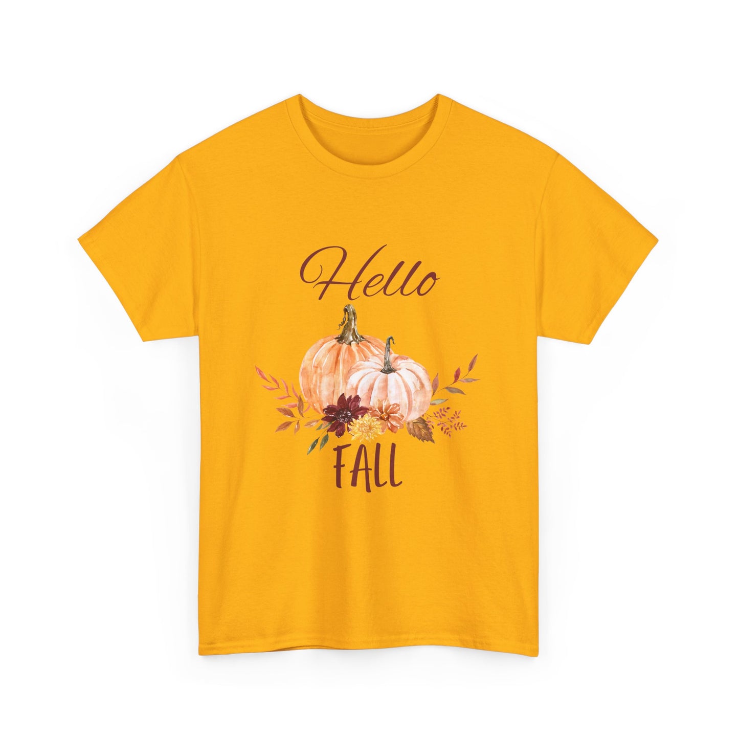 Hello Fall Unisex Tee - Fall Colors, Pumpkins, & Leaves