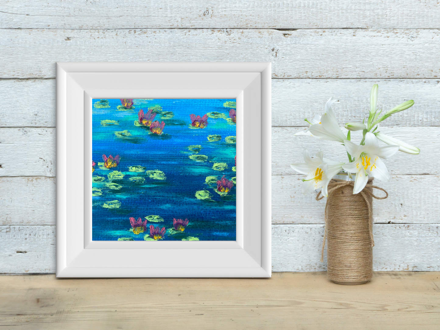 Hand-Crafted Oil Pastel Card - Based on Monet's Water Lilies