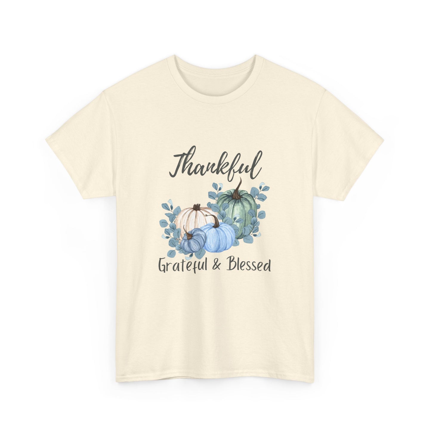 Thankful, Grateful & Blessed T-Shirt – Pumpkin & Leaves Design | Fall shirt | Fall clothing