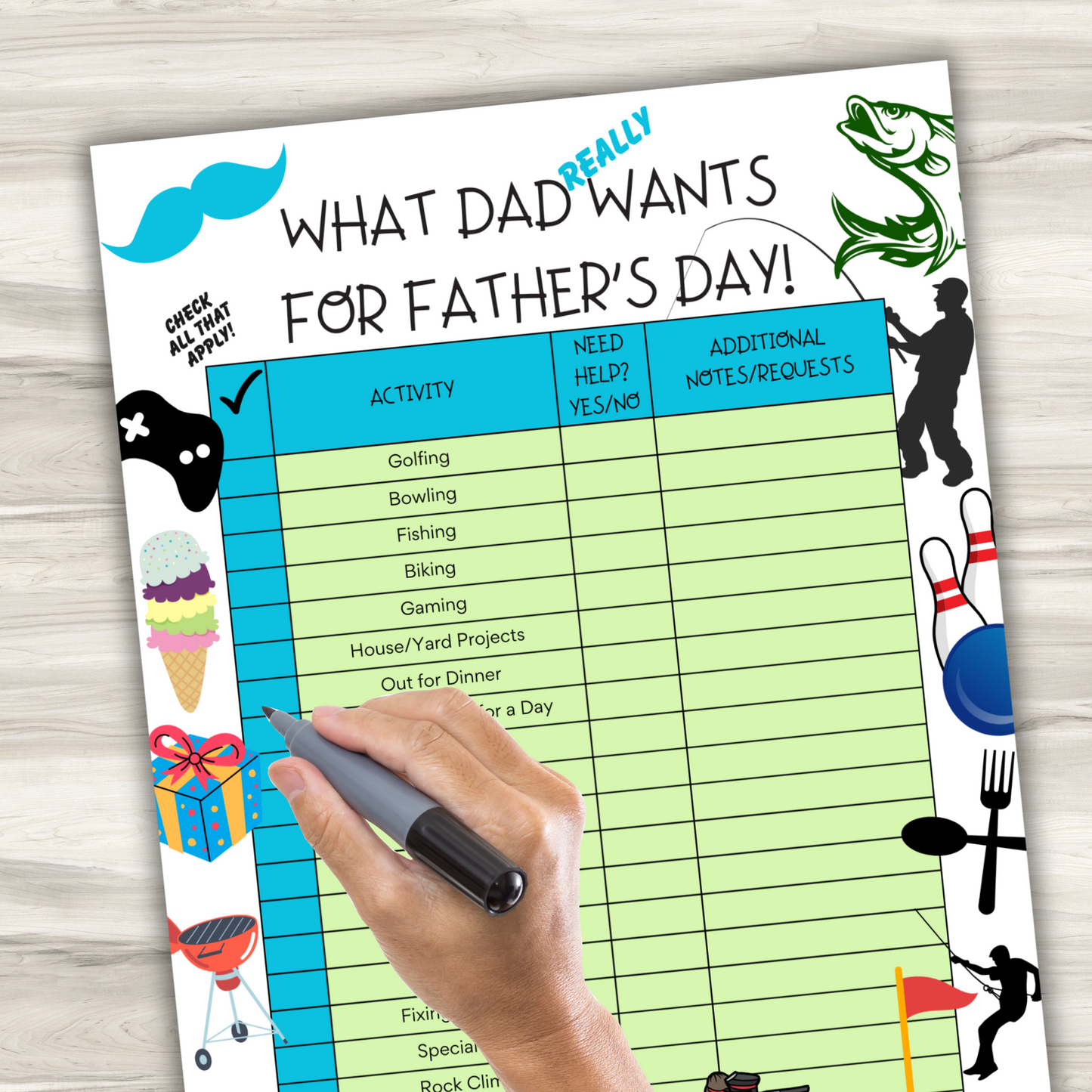 Father's Day Activity/Gift Sheet | What Dad Really Wants for Father's Day | Gift for Dad | For Dad