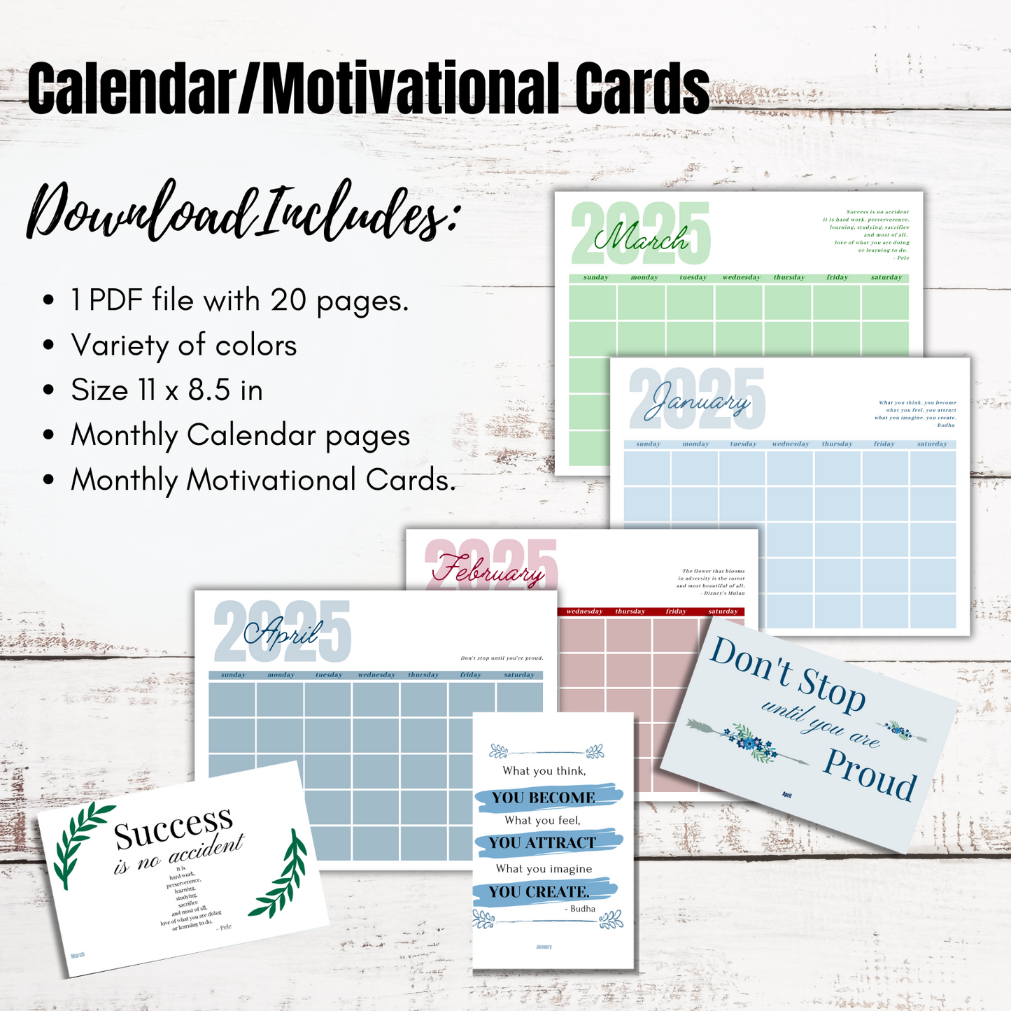 2025 Calendar with Motivation Cards | Yearly Organizer for Planning and Staying Inspired