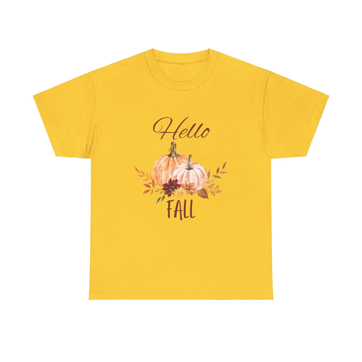 Hello Fall Unisex Tee - Fall Colors, Pumpkins, & Leaves