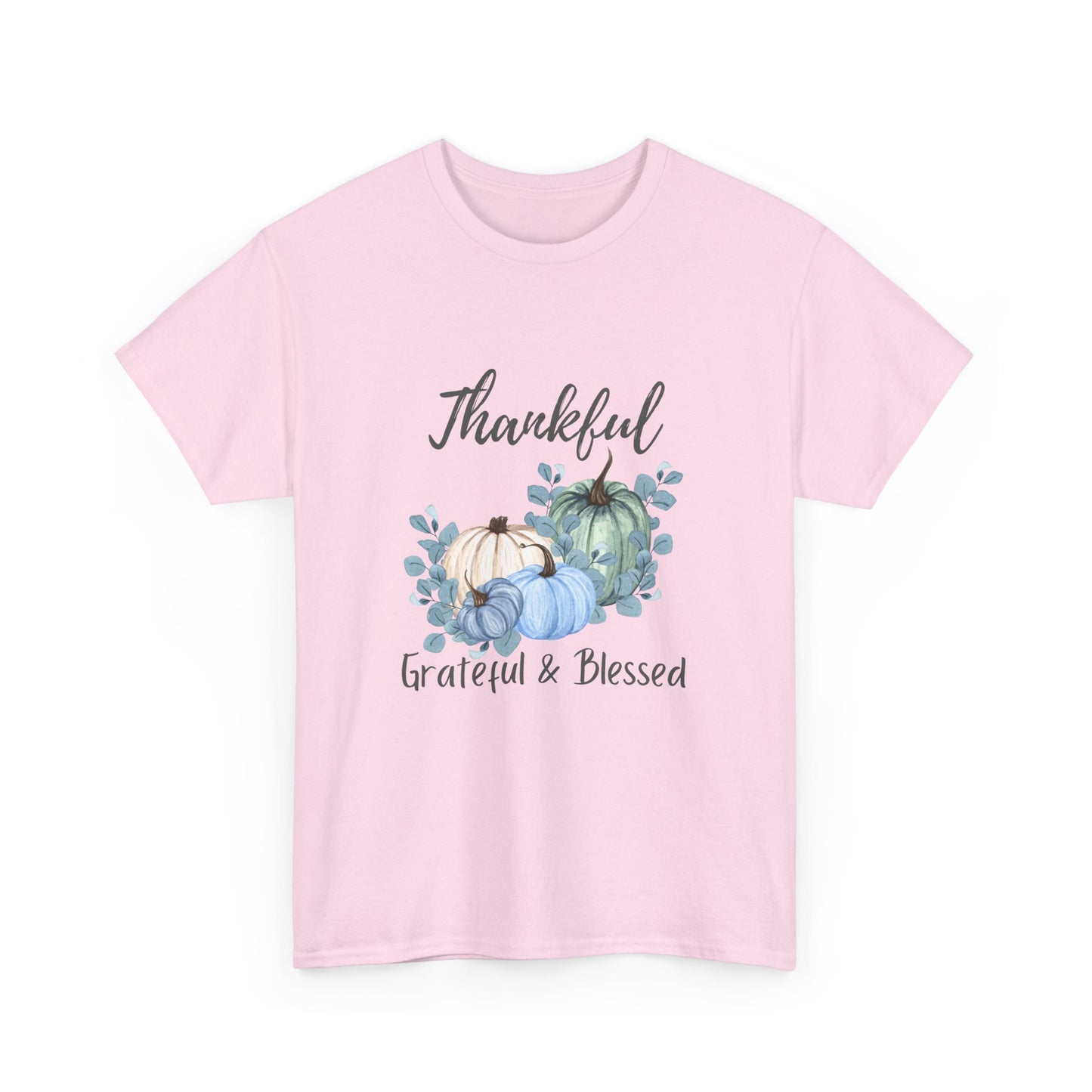 Thankful, Grateful & Blessed T-Shirt – Pumpkin & Leaves Design | Fall shirt | Fall clothing