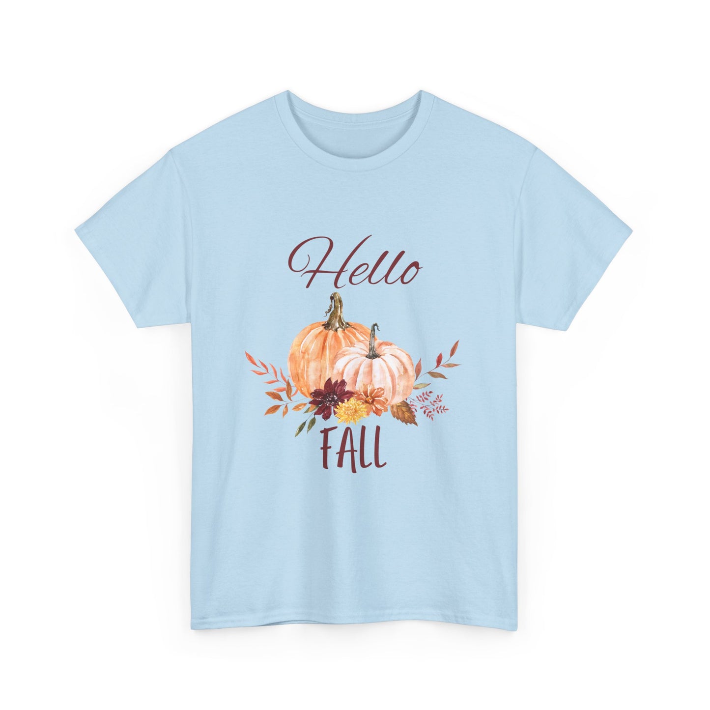 Hello Fall Unisex Tee - Fall Colors, Pumpkins, & Leaves