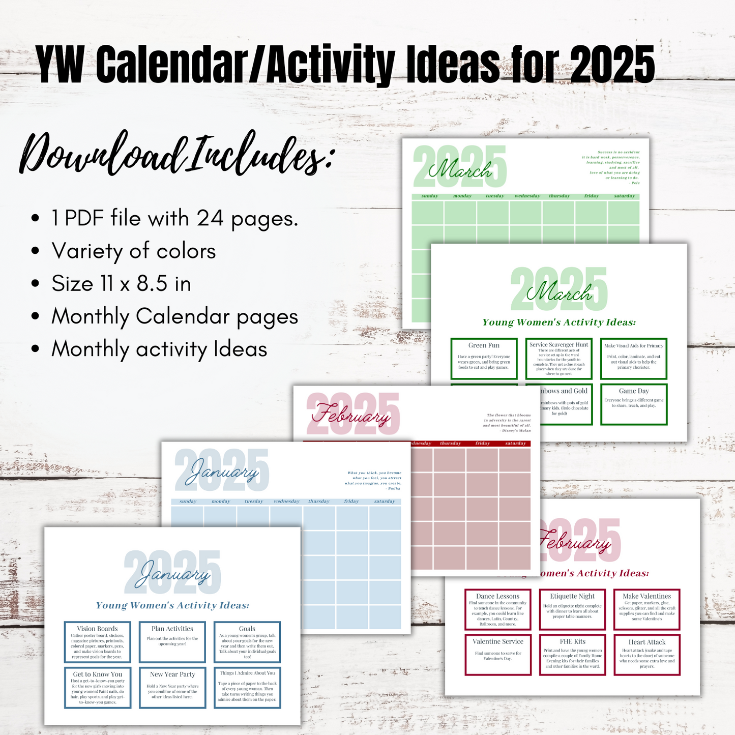 Young Women's Calendar and Activity Ideas for 2025