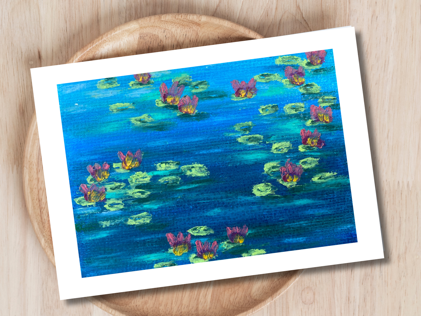 Hand-Crafted Oil Pastel Card - Based on Monet's Water Lilies