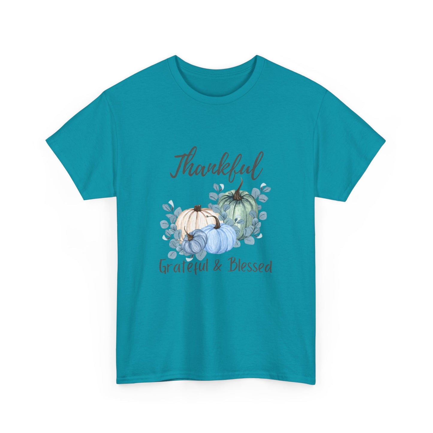 Thankful, Grateful & Blessed T-Shirt – Pumpkin & Leaves Design | Fall shirt | Fall clothing