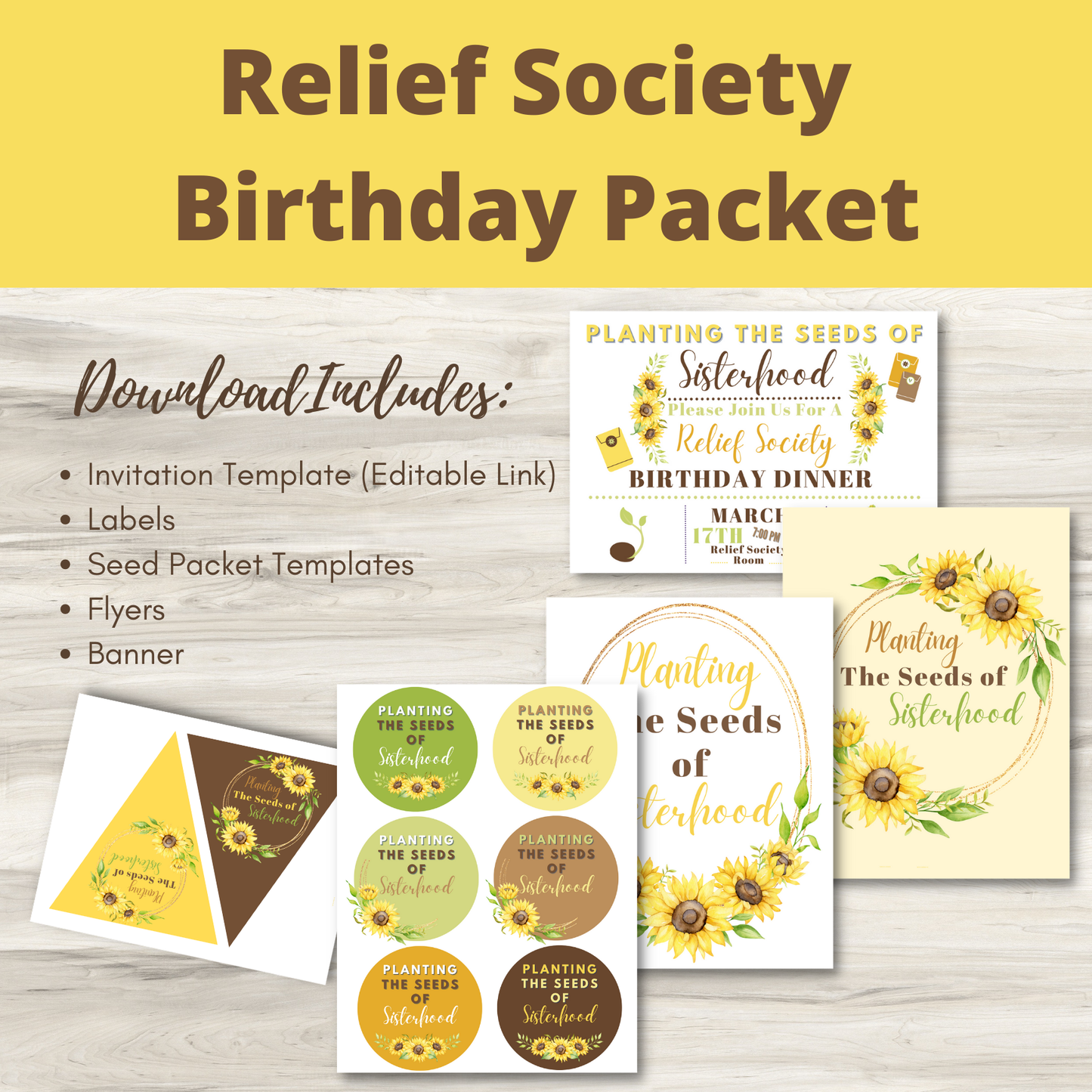 2025 Relief Society Birthday Packet | Invitations & Party Supplies for LDS Women | Sunflowers