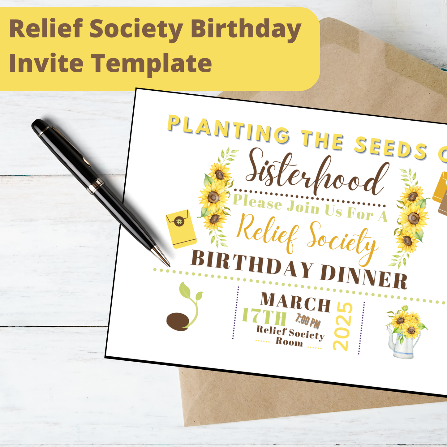 2025 Relief Society Birthday Packet | Invitations & Party Supplies for LDS Women | Sunflowers