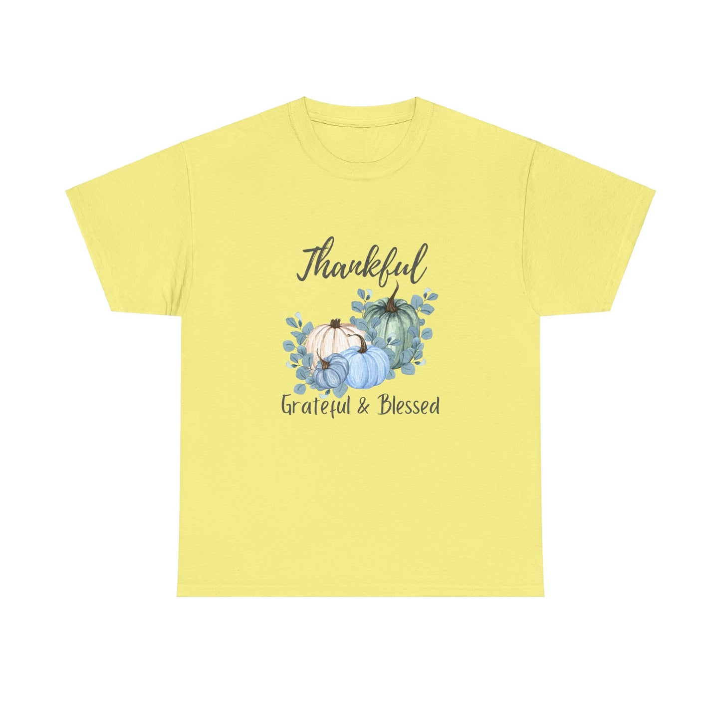 Thankful, Grateful & Blessed T-Shirt – Pumpkin & Leaves Design | Fall shirt | Fall clothing