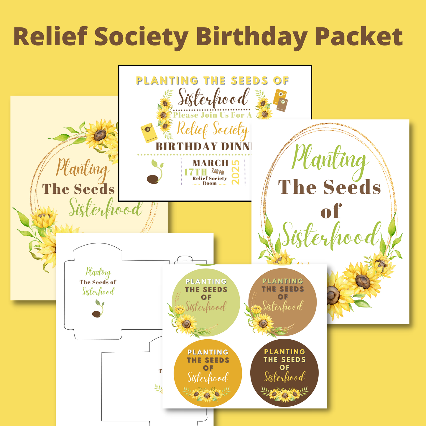 2025 Relief Society Birthday Packet | Invitations & Party Supplies for LDS Women | Sunflowers