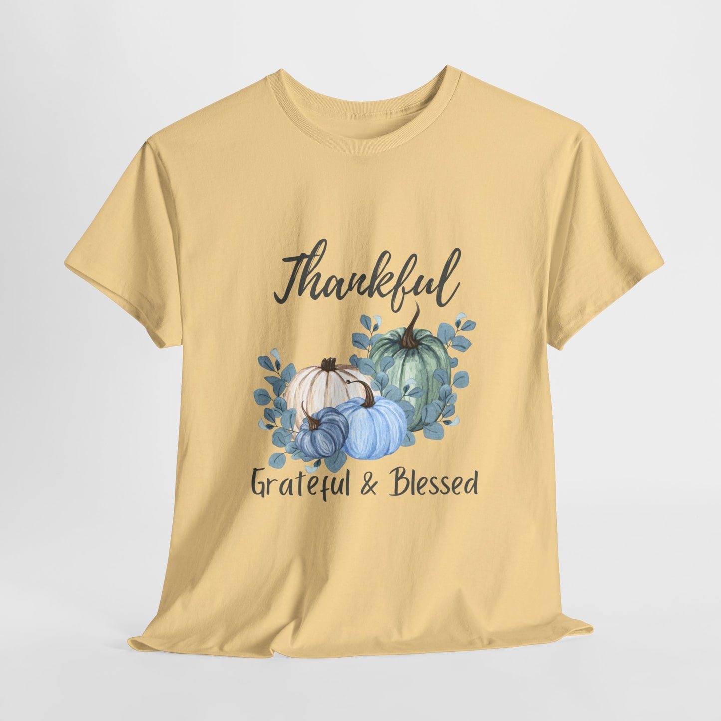 Thankful, Grateful & Blessed T-Shirt – Pumpkin & Leaves Design | Fall shirt | Fall clothing