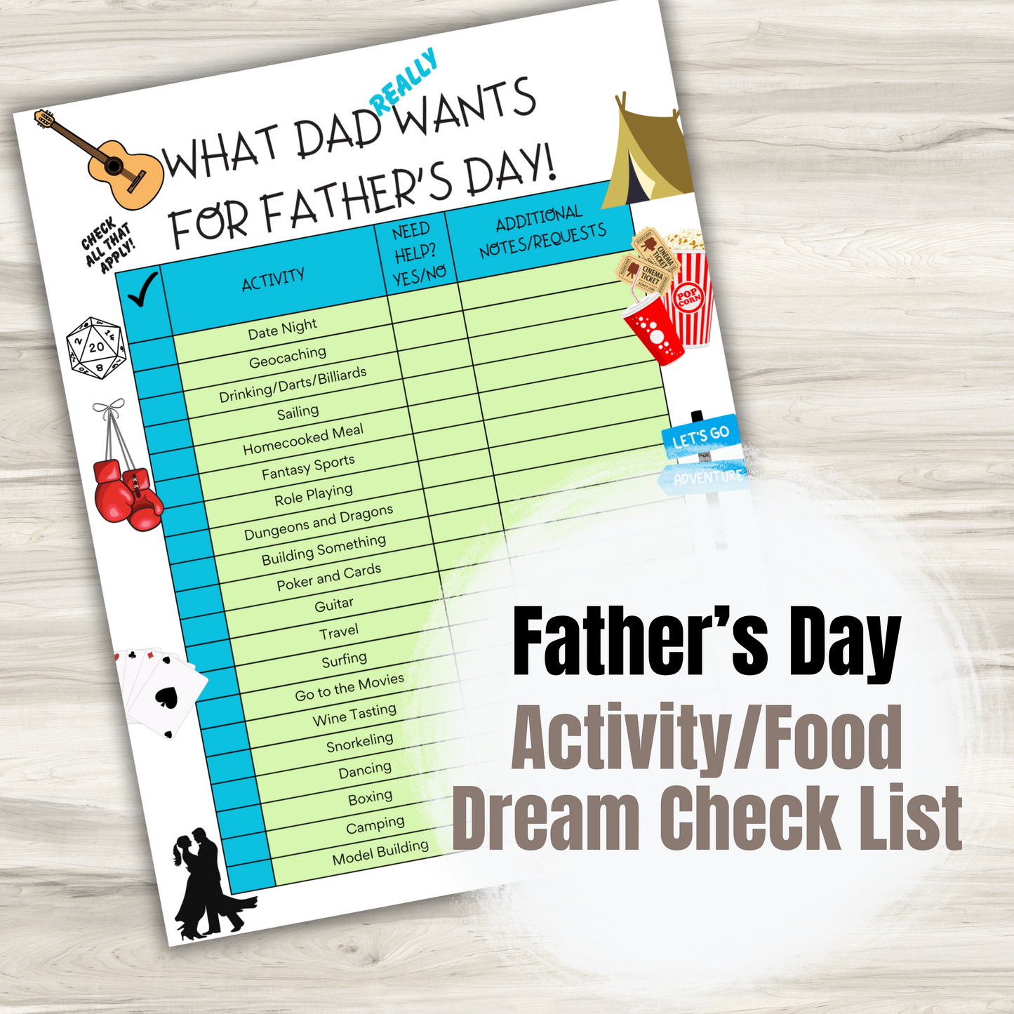 Father's Day Activity/Gift Sheet | What Dad Really Wants for Father's Day | Gift for Dad | For Dad