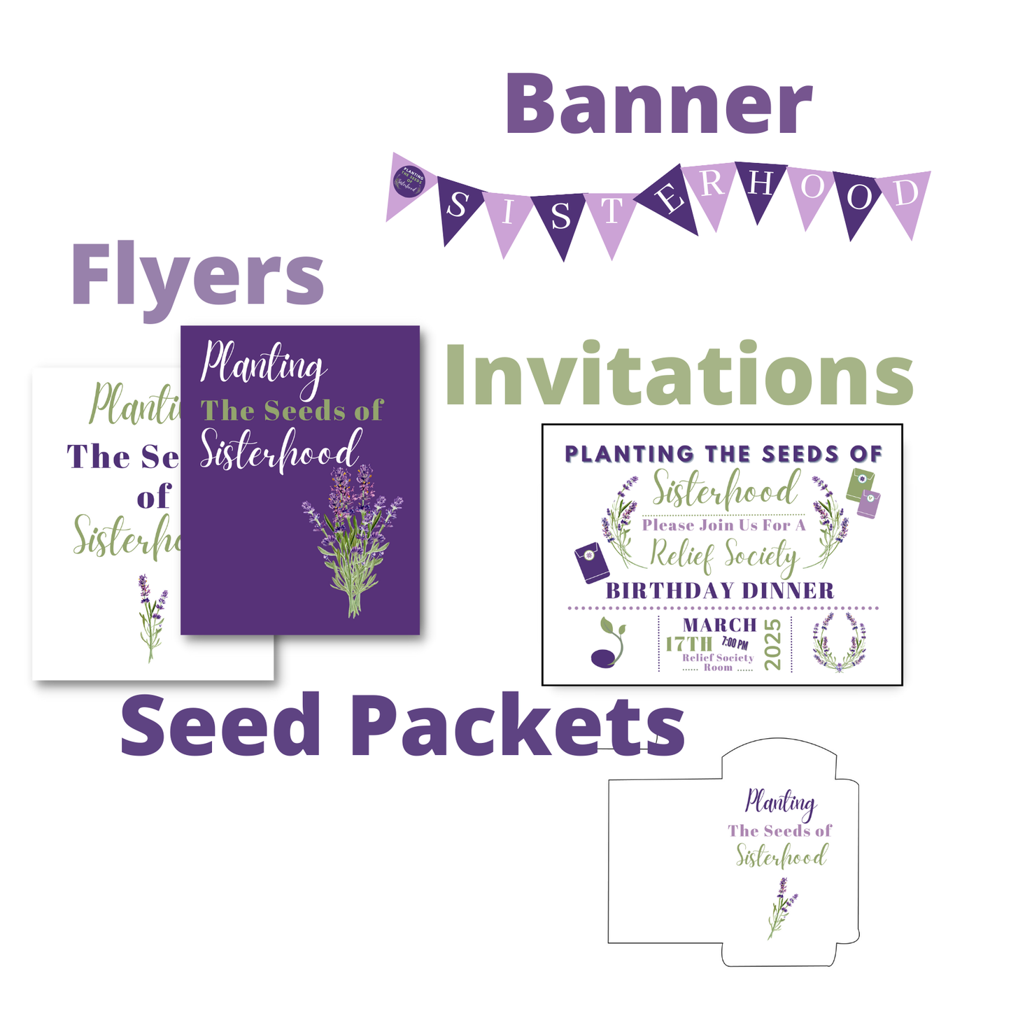 Relief Society Birthday Invite Packet | Customizable & Instant Download | Lavender