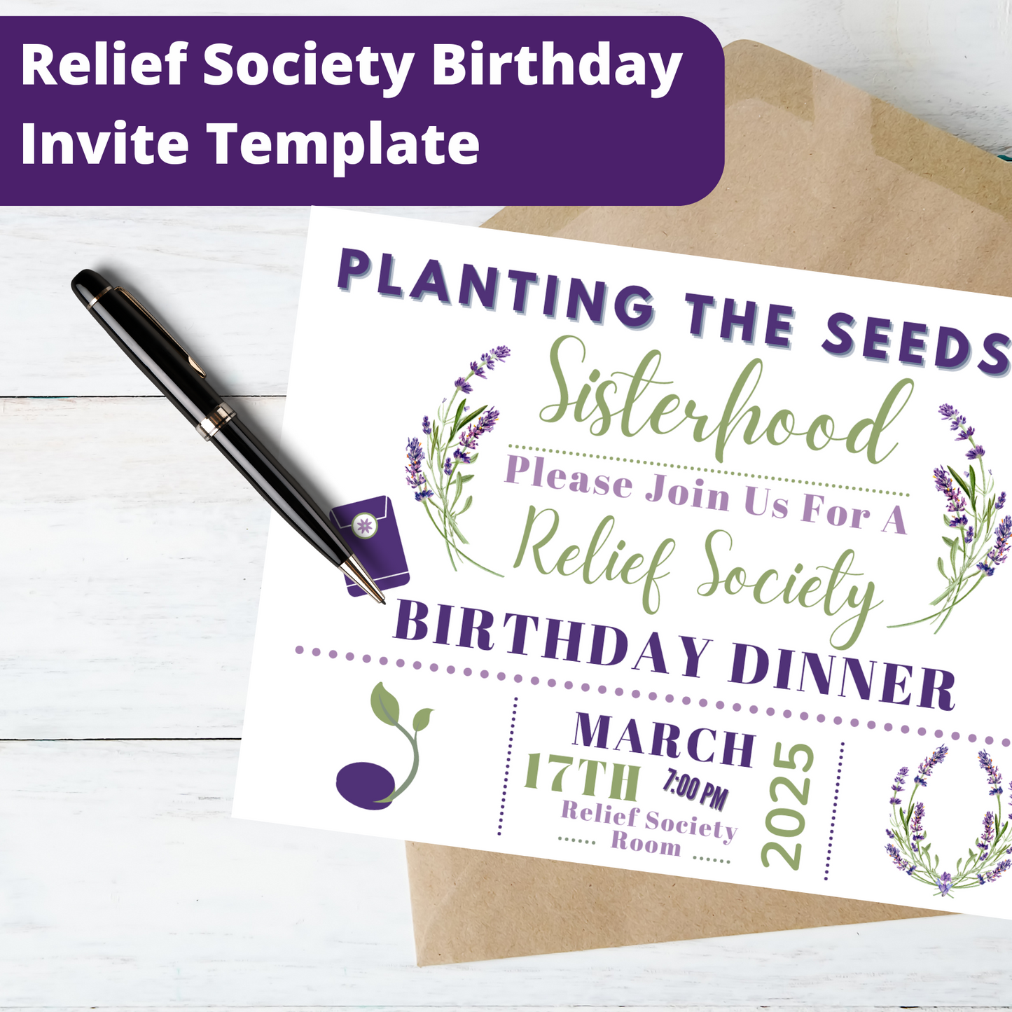 Relief Society Birthday Invite Packet | Customizable & Instant Download | Lavender