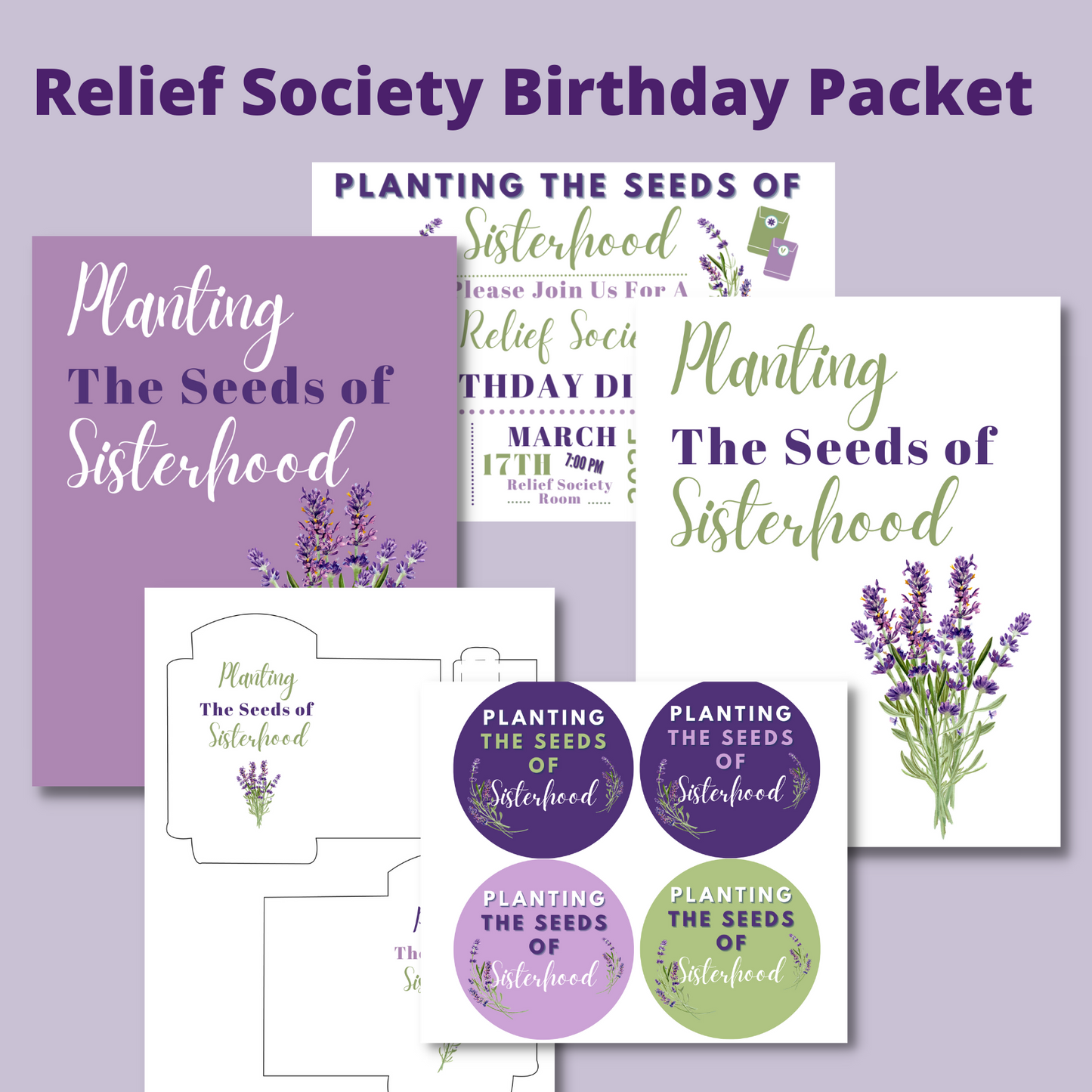 Relief Society Birthday Invite Packet | Customizable & Instant Download | Lavender