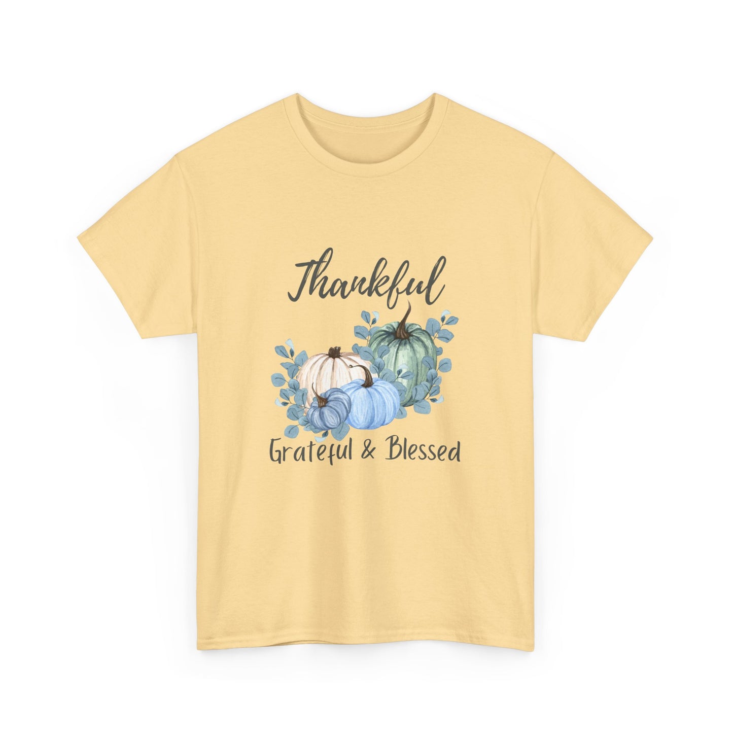 Thankful, Grateful & Blessed T-Shirt – Pumpkin & Leaves Design | Fall shirt | Fall clothing