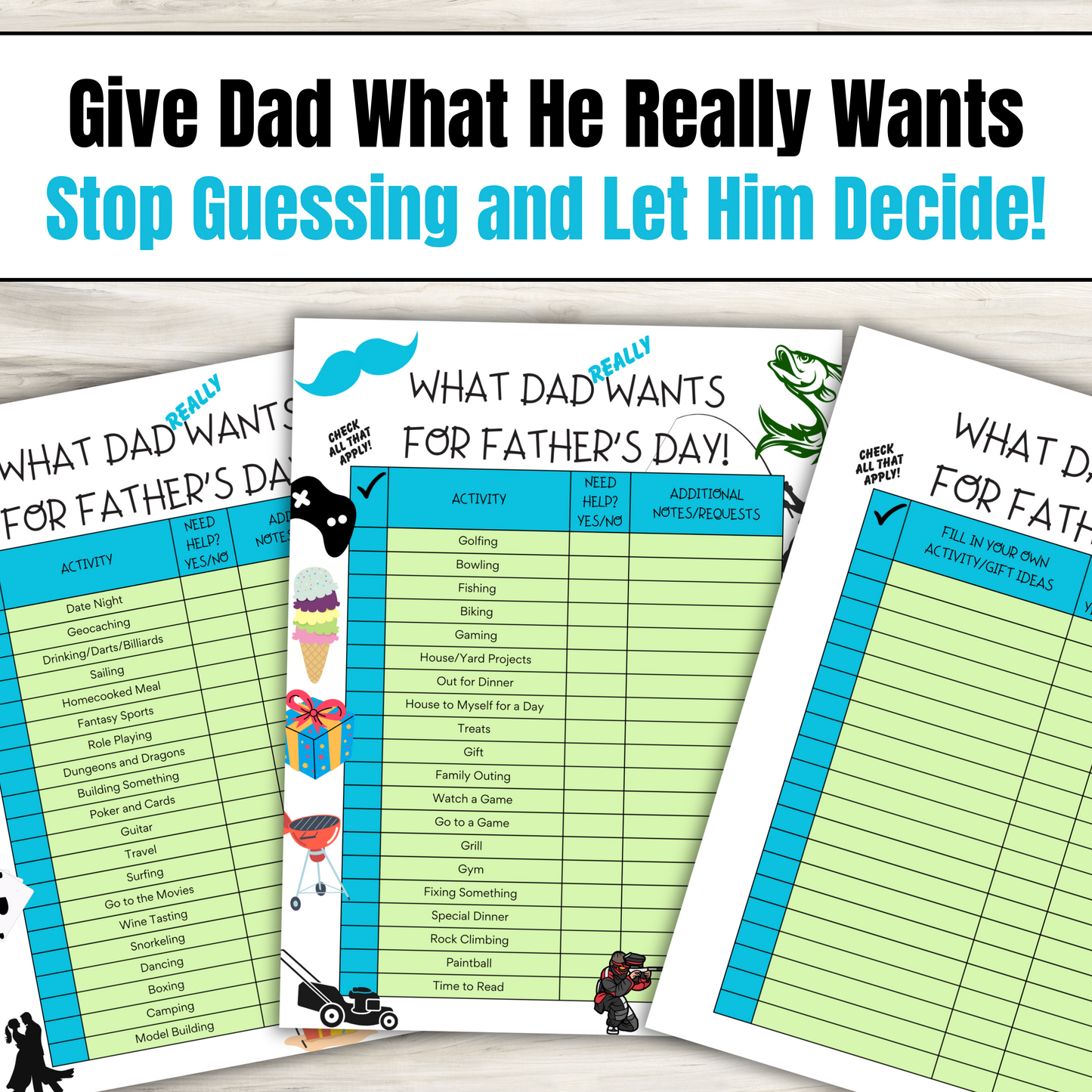 Father's Day Activity/Gift Sheet | What Dad Really Wants for Father's Day | Gift for Dad | For Dad