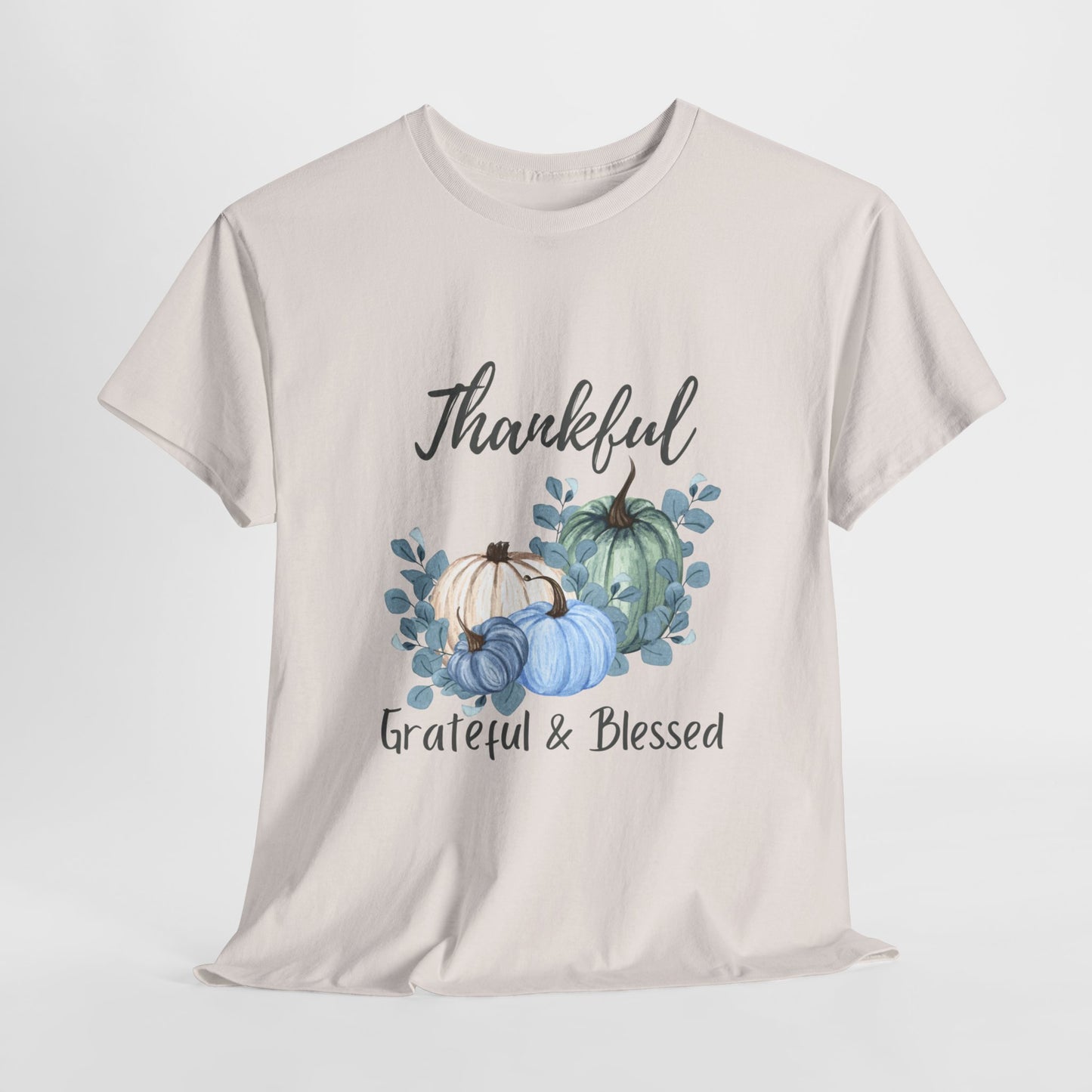 Thankful, Grateful & Blessed T-Shirt – Pumpkin & Leaves Design | Fall shirt | Fall clothing